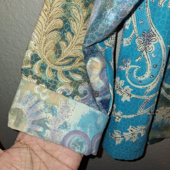 Candy Couture  Jean Jacket S & Shirt L Artsy Abstract Colorful Sequins - Picture 8 of 9